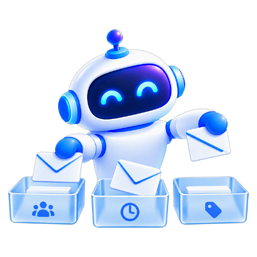 A robot sorting envelopes into three mail trays